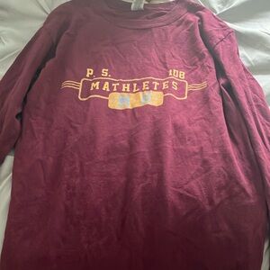 Gildan Maroon Long Sleeve Tee with Yellow Print